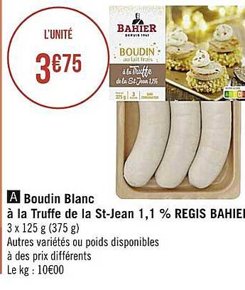 boudin blanc à la truffe de la st-jean 1,1% regis bahier