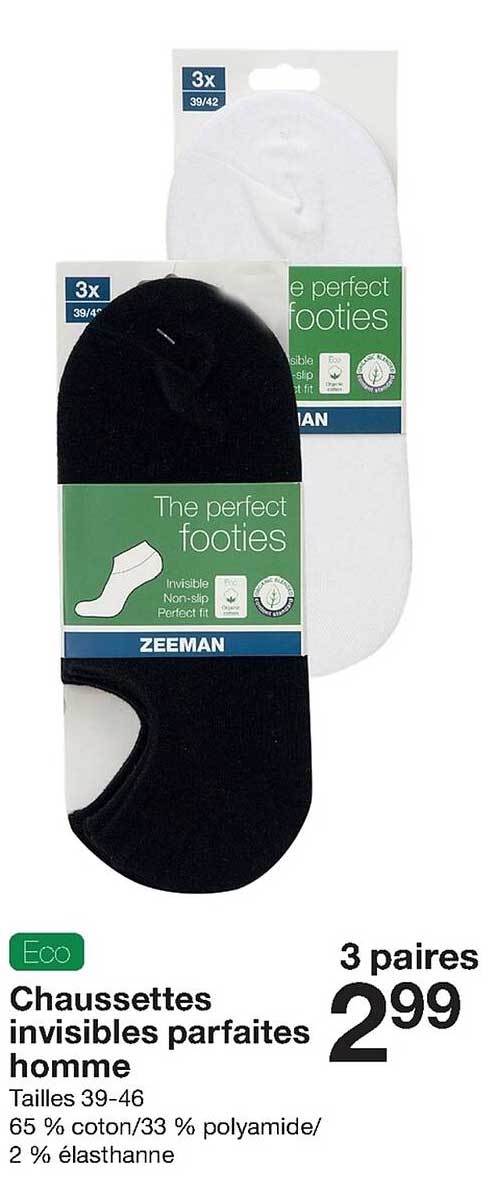 chaussettes invisibles parfaite homme zeeman