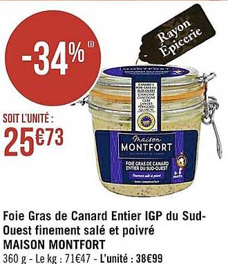 foie gras de canard entier igp du sud-ouest finement salé et poivré maison montfort