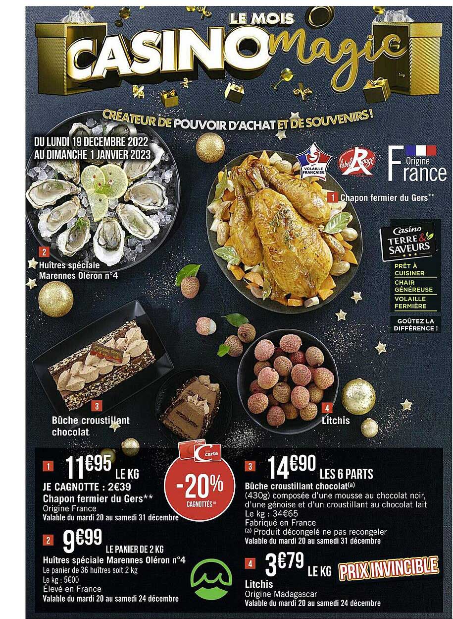 huître spéciale marennes oléron n°4, chapon fermier du gers, bûche croustillant chocolat, litchis, huîtres spéciale marennes oléron n°4, litchis