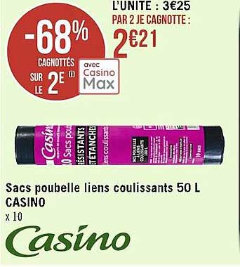 Sacs Poubelle Liens Coulissants 50l Casino