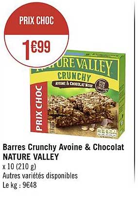 barres crunchy avoine & chocolat nature valley