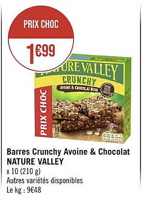 barres crunchy avoine & chocolat nature valley