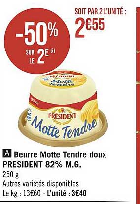 beurre motte tendre doux président 82% m.g.