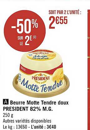 beurre motte tendre doux président 82% m.g.