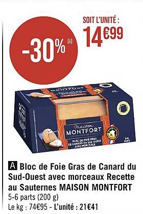 bloc de foie gras de canard du sud-ouest avec morceaux recette au sauternes maison montfort