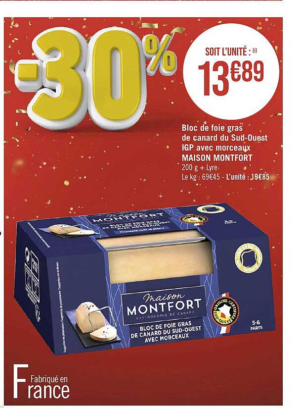 bloc de foie gras de canard du sud-ouest igp avec morceaux maison montfort