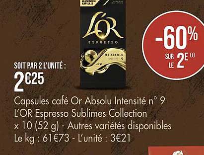 capsules café or absolu intensité n°9 l'or espresso sublimes collection