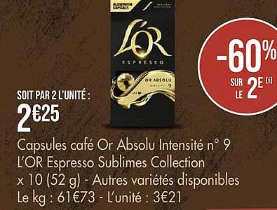 capsules café or absolu intensité n°9 l'or espresso sublimes collection