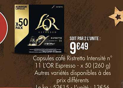 Capsules Café Ristretto Intensité N°11 L'or Espresso