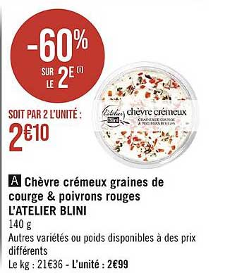 chèvre crémeux graines de courge & poivrons rouges l'atelier blini