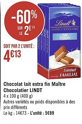 chocolat lait extra fin maître chocolatier lindt