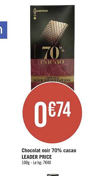 chocolat noir 70% cacao leader price