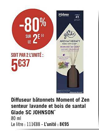 diffuseur bâtonnets moment of zen senteur lavande et bois de santal glade sc johnson
