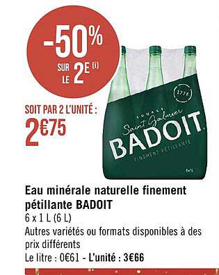 eau minérale naturelle finement pétillante badoit