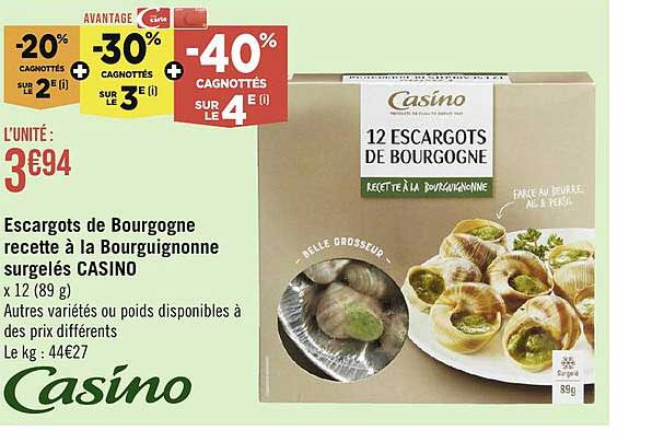 escargots de bourgogne recette à la bourguignonne surgelés casino