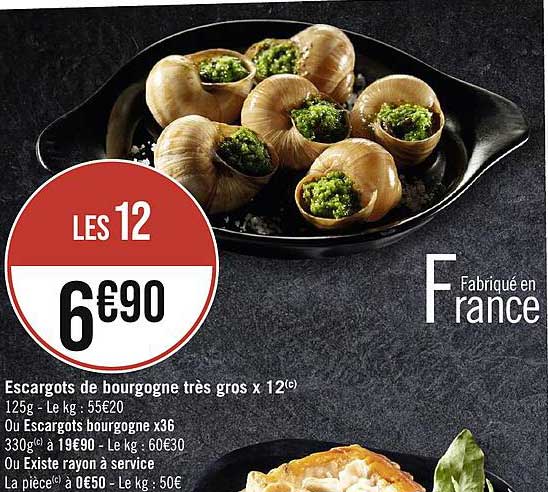 escargots de bourgogne très gros x12 ou escargots bourgogne x36 ou rayon à service la pièce