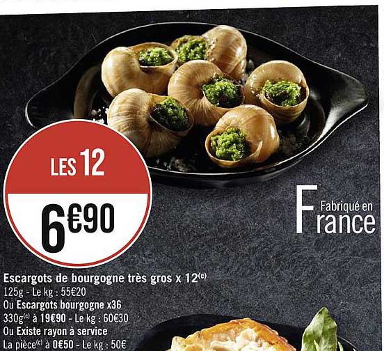 escargots de bourgogne très gros x12 ou escargots bourgogne x36 ou rayon à service la pièce