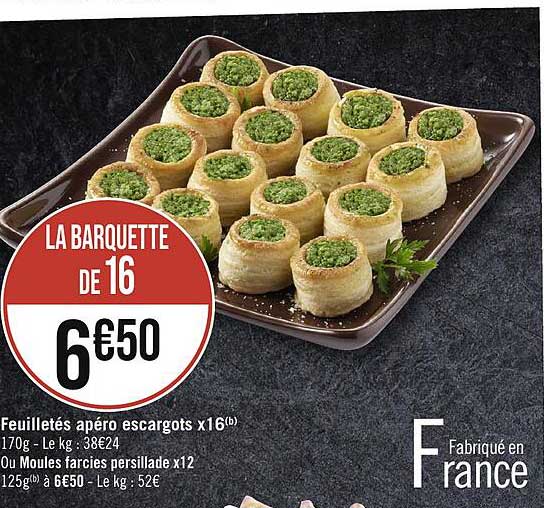 Feuilletés Apéro Escargots X16 Ou Moules Farcies Persillade X12
