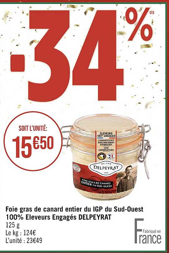 foie gras de canard entier du igp du sud-ouest 100% éleveurs engagés delpeyrat