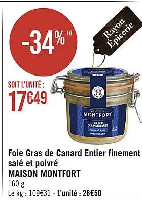 foie gras de canard entier finement salé et poivré maison montfort