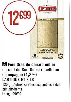 foie gras de canard entier mi-cuit du sud-ouest recette au champagne (1,8%) lartigue et fils
