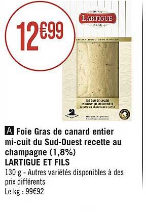 foie gras de canard entier mi-cuit du sud-ouest recette au champagne (1,8%) lartigue et fils