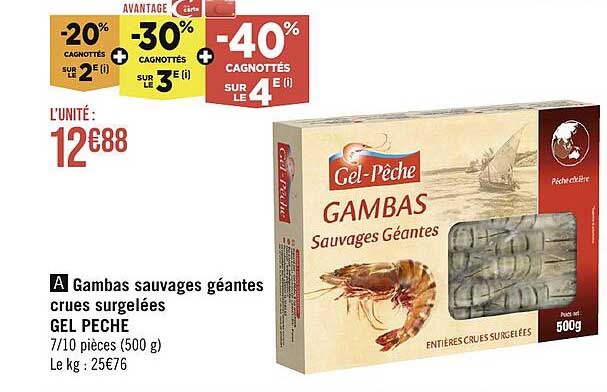 gambas sauvages géantes crues surgelées gel-pêche