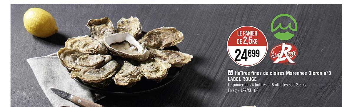 huîtres fines de claires marennes oléron n°3 label rouge