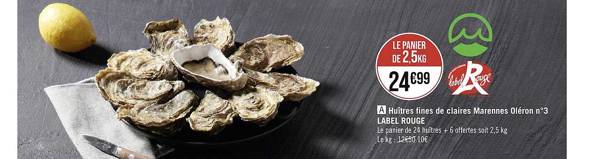 huîtres fines de claires marennes oléron n°3 label rouge