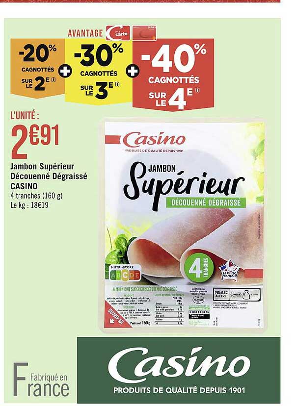 Jambon Supérieur Découenné Dégraissé Casino