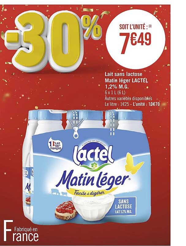 lait sans lactose matin léger lactel 1,2% m.g.