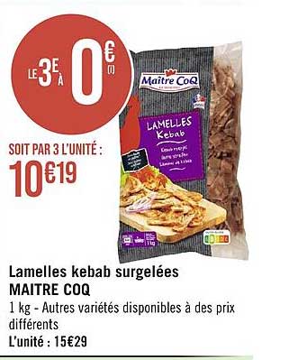 lamelles kebab surgelées maître coq