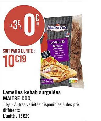 lamelles kebab surgelées maître coq