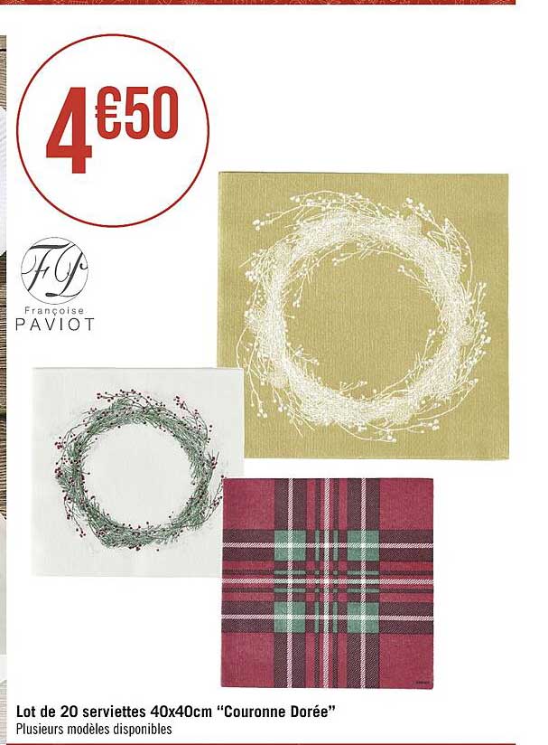 lot de 20 serviettes 40 x 40 cm "couronne dorée"