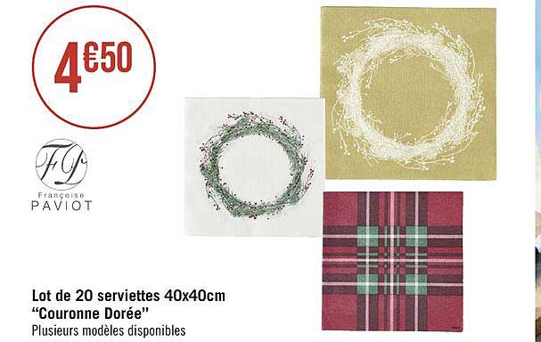 lot de 20 serviettes 40 x 40 cm "couronne dorée"