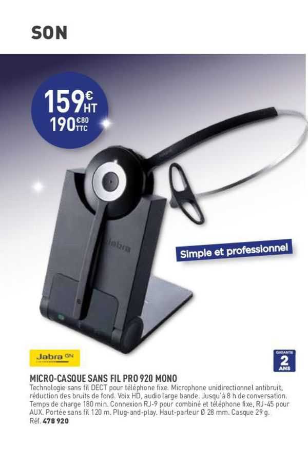 Micro-casque Sans Fil Pro 920 Mono Jabra