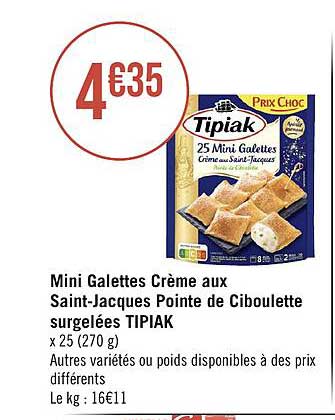 mini galettes crème aux saint-jacques pointe de ciboulette surgelées tipiak