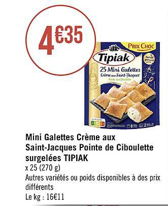 mini galettes crème aux saint-jacques pointe de ciboulette surgelées tipiak