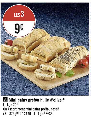 mini pains préfou huile d'olive ou assortiment mini pains préfou festif