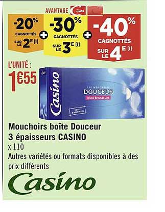 mouchoirs boîte douceur 3 épaisseurs casino