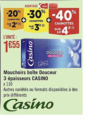 mouchoirs boîte douceur 3 épaisseurs casino