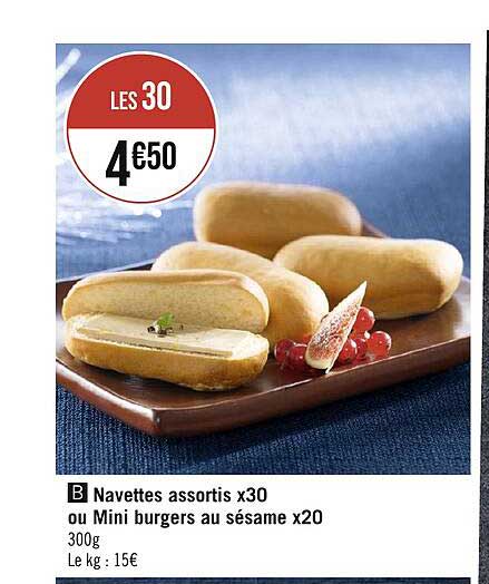 Navettes Assortis X30 Ou Mini Burgers Au Sésame X20