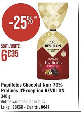 papillotes chocolat noir 70% pralinés d'exception révillon