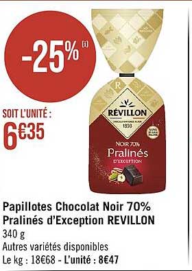 papillotes chocolat noir 70% pralinés d'exception révillon