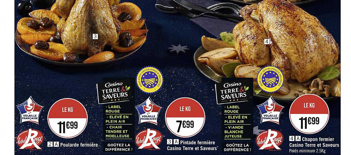poularde fermière, pintade fermière casino terre et saveurs, chapon fermier casino terre et saveurs