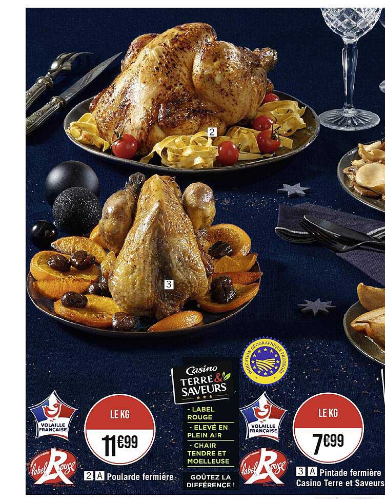 poularde fermière, pintade fermière casino terre et saveurs