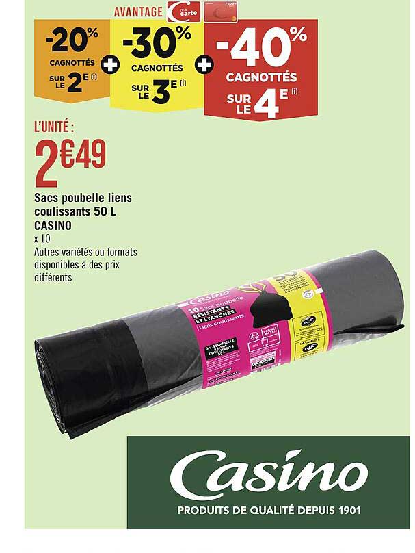 Sacs Poubelle Liens Coulissants 50 L Casino