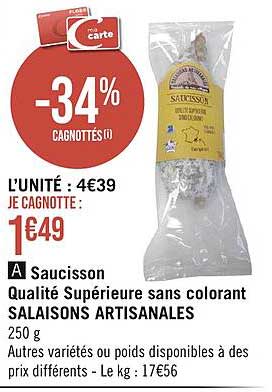 saucisson qualité supérieur sans colorant salaisons artisanales