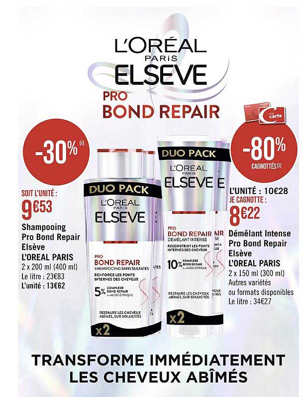 shampooing pro bond repair elsève l'oréal paris, démêlant intense pro bond repair elsève l'oréal paris
